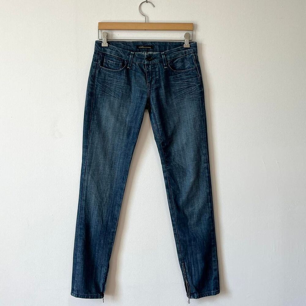 Y2K Skinny Jeans Low Rise Zip Ankle Indie Sleaze Blue Denim Fading Anoname 28